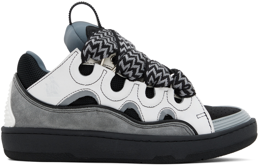 Lanvin Gray & Black Curb Sneakers In 0018 White/anthracit