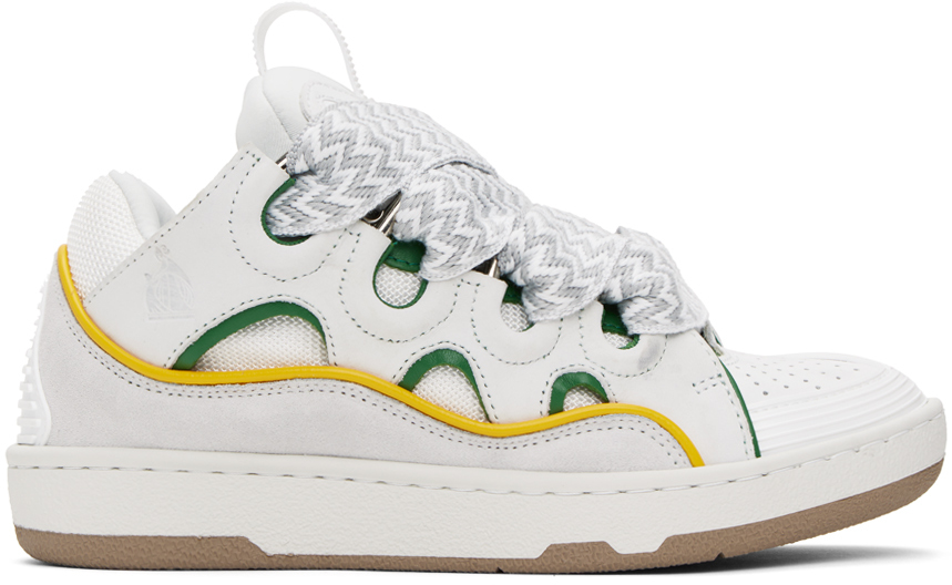 Lanvin Ssense Exclusive White & Green Curb Sneakers In Tbc