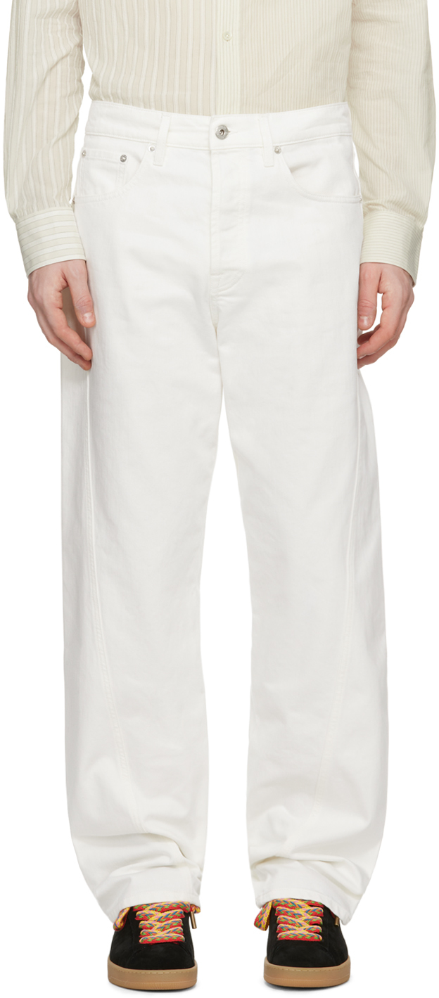 Shop Lanvin White Twisted Jeans In 01 Optic White