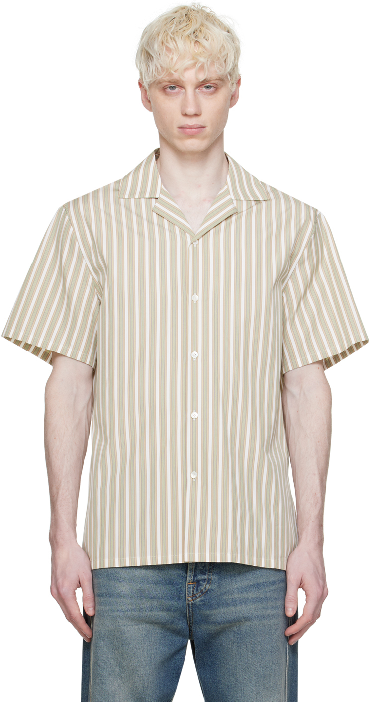 Lanvin Green Striped Shirt In 04 Mastic