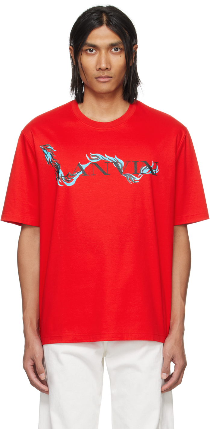 Shop Lanvin Red Printed T-shirt In 340 Flame