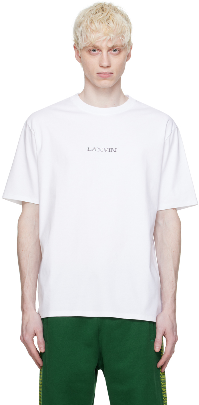 Lanvin: ホワイト ロゴ刺繍 Tシャツ | SSENSE 日本