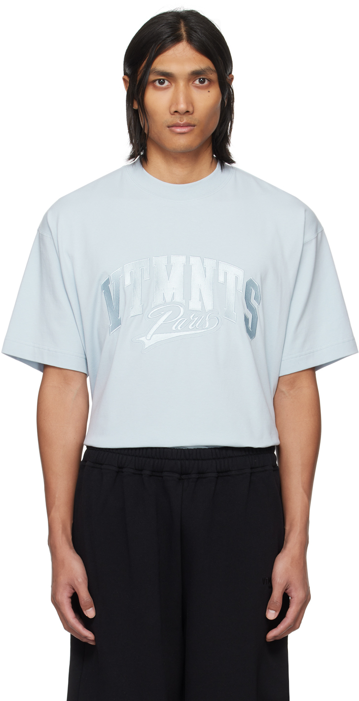 Vtmnts Blue Embroidered T-shirt In Light Blue