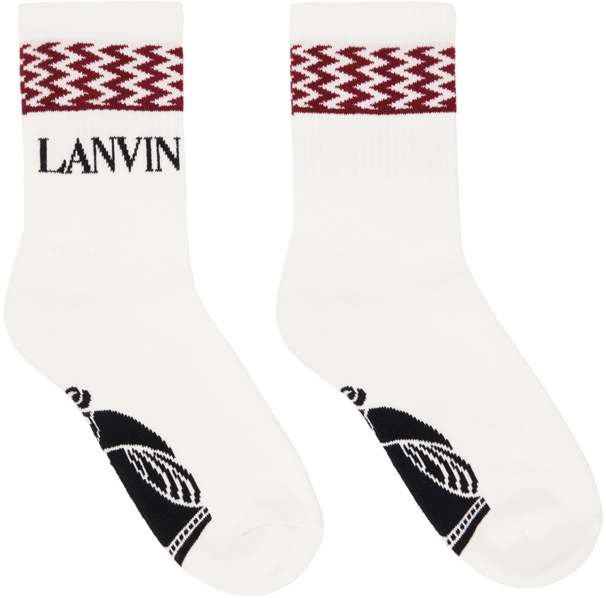 Lanvin White Curb Socks In 5055 Pink/redwood