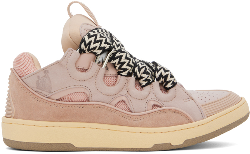 Shop Lanvin Pink Leather Curb Sneakers In 51 Pale Pink