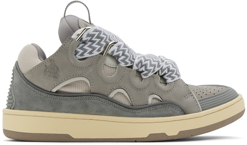 Shop Lanvin Gray Leather Curb Sneakers In 132 Grey 2