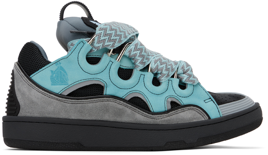 Lanvin Blue & Gray Leather Curb Sneakers | Smart Closet display picture 3