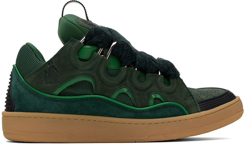 Lanvin: SSENSE Exclusive Green Leather Curb Sneakers | SSENSE