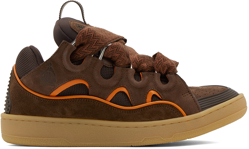 Lanvin Ssense Exclusive Brown Leather Curb Trainers In 6090 - Brown Orange