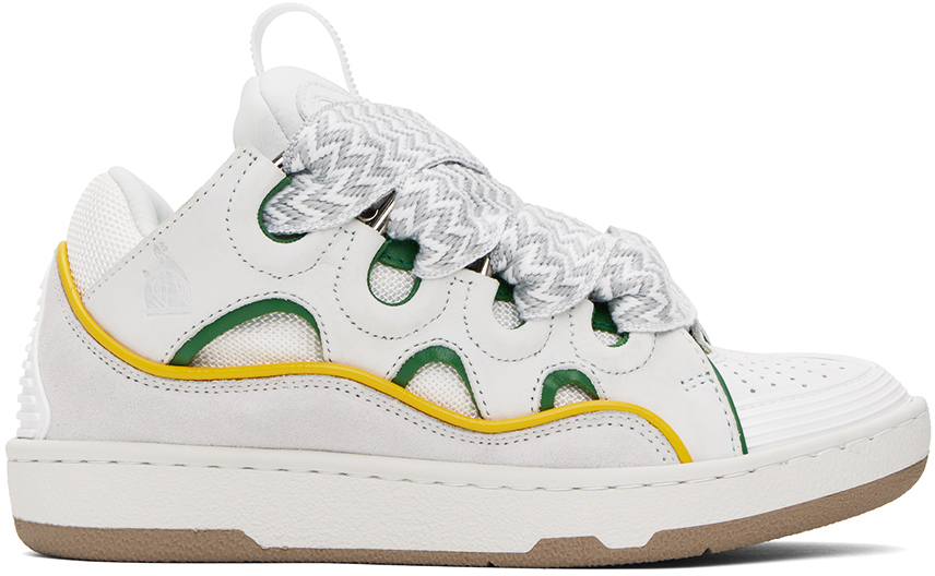 Lanvin Ssense Exclusive White Leather Curb Sneakers In 0040 - White Green