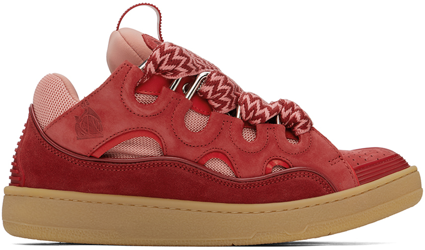 Red Curb Leather Sneakers by Lanvin on Sale