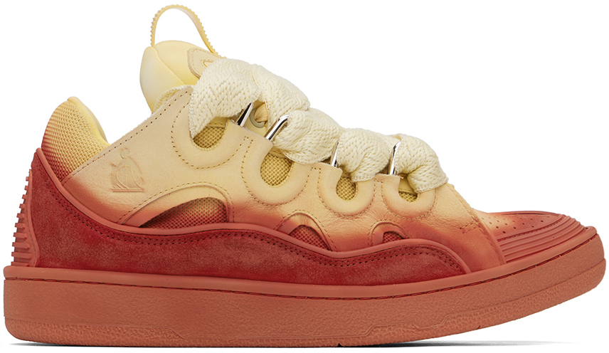 Yellow & Red Leather Curb Sneakers by Lanvin on Sale