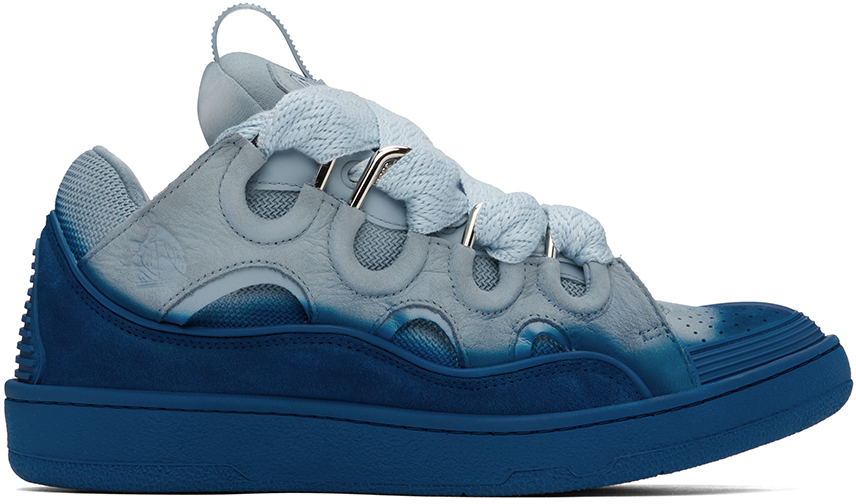 Shop Lanvin Gray & Blue Leather Curb Sneakers In 2246 Cornflower/azur