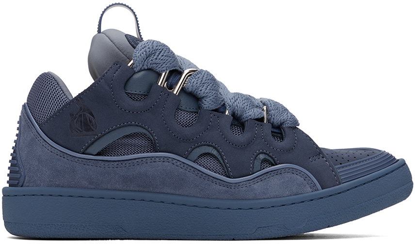 Blue Leather Curb Sneakers by Lanvin on Sale