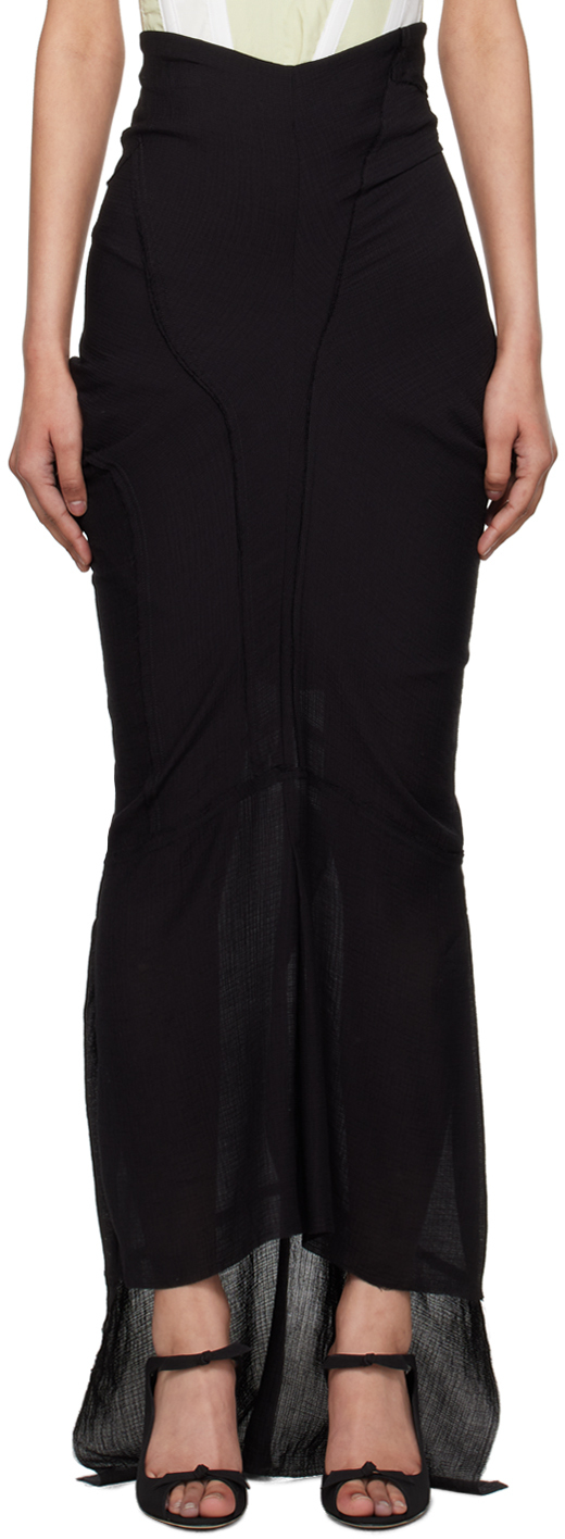 Black Draped Maxi Skirt