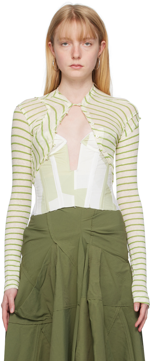Shop Talia Byre Green & Beige Striped Cardigan In Green & White Stripe