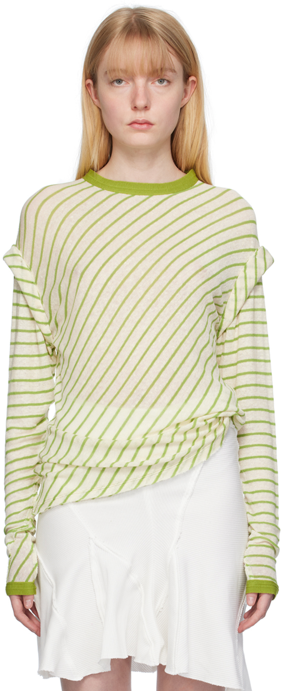 Green & White Striped Long Sleeve T-Shirt