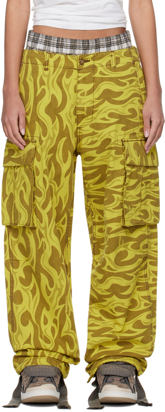 Shop Erl Yellow Flame Cargo Pants In Yellow Flame 1