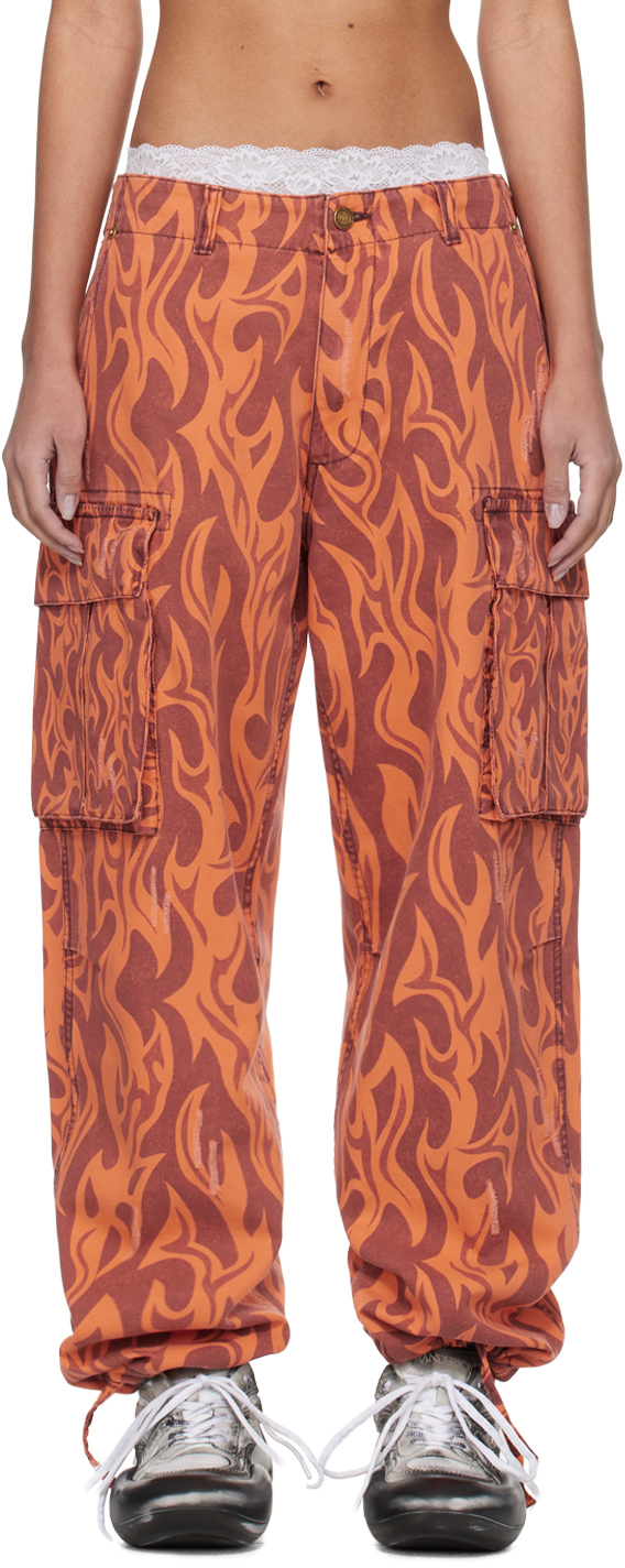 Shop Erl Orange Flame Cargo Pants In Orange Flame 1