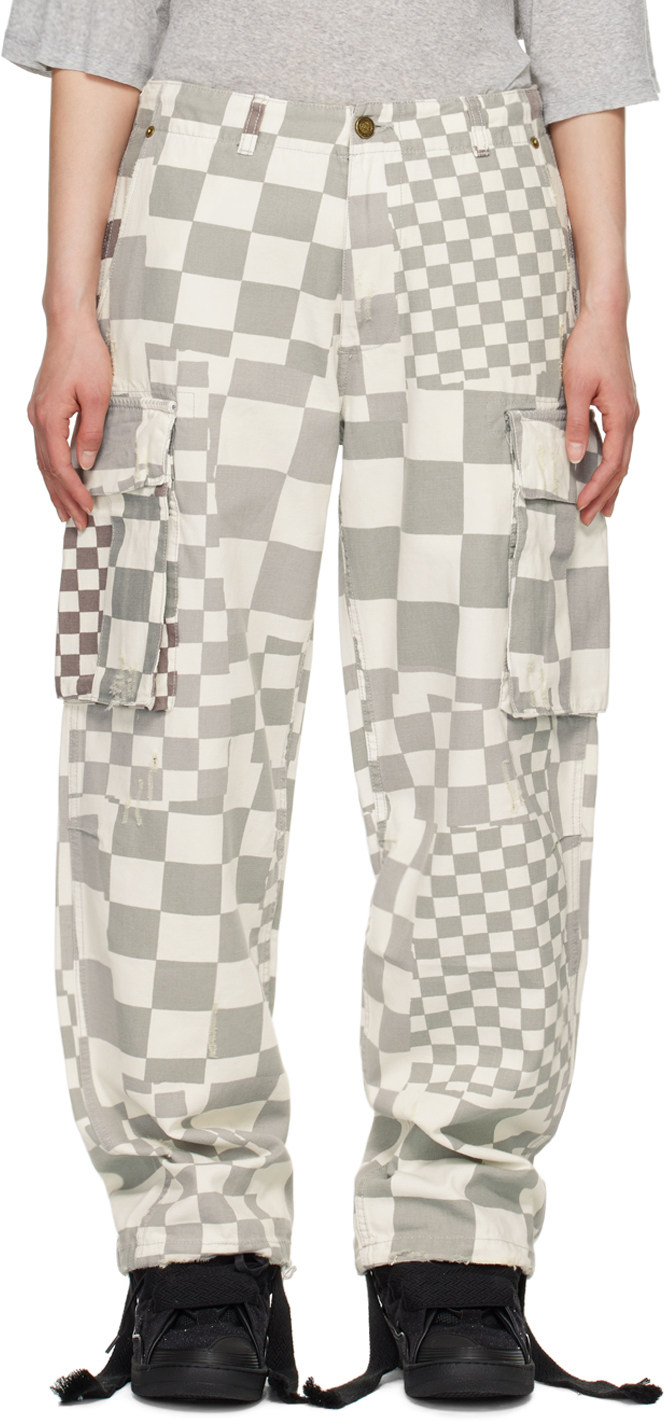 Shop Erl Gray Check Cargo Pants In Checker 1
