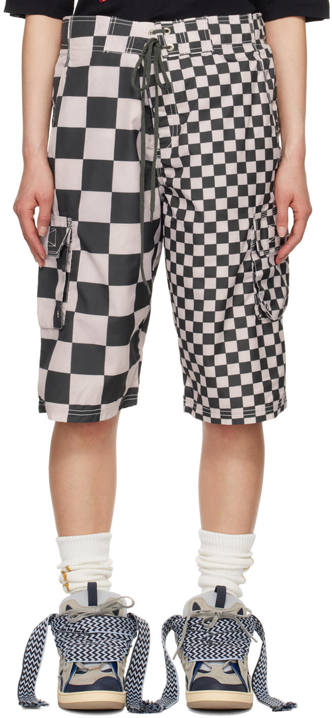 Shop Erl Black & White Check Swim Shorts In Checker 1