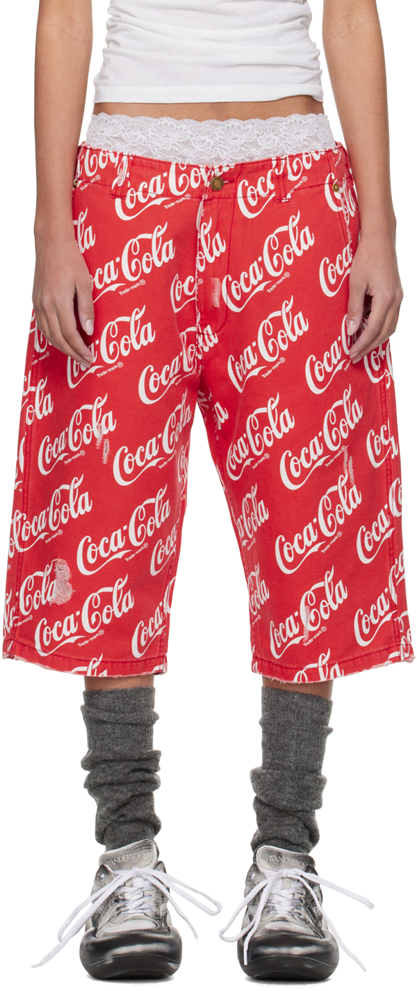 Shop Erl Red Printed Shorts In Coca Cola 1