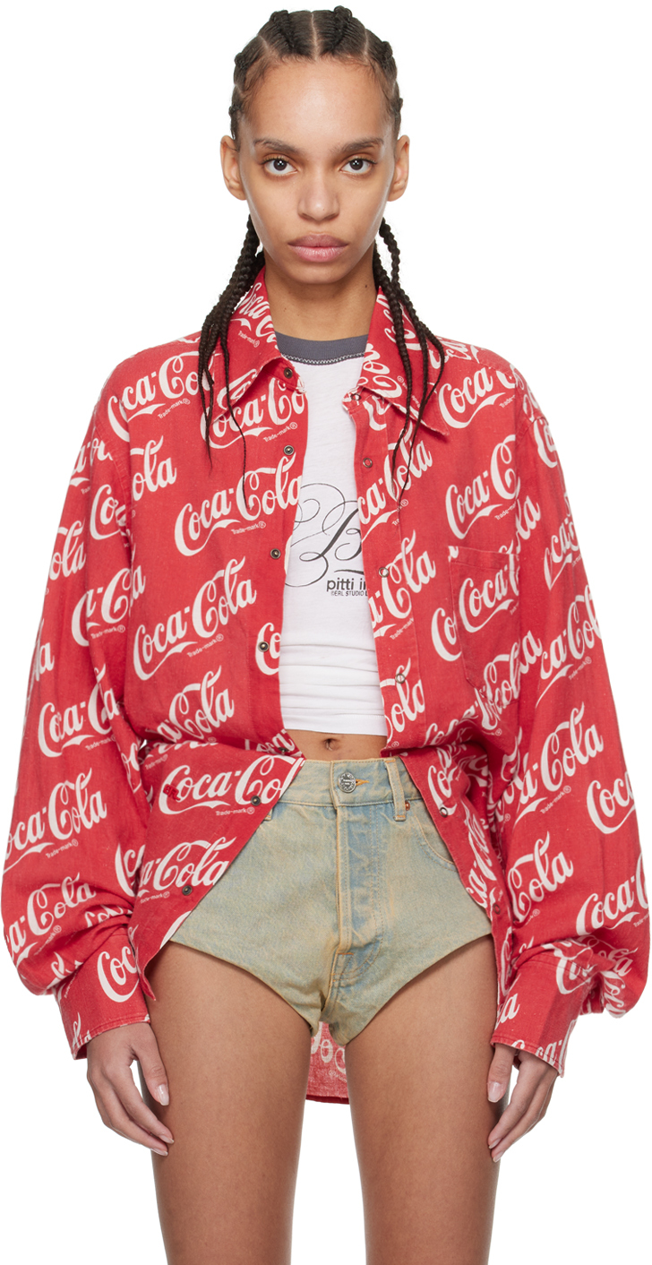 Shop Erl Red Printed Shirt In Red Coca Cola 2