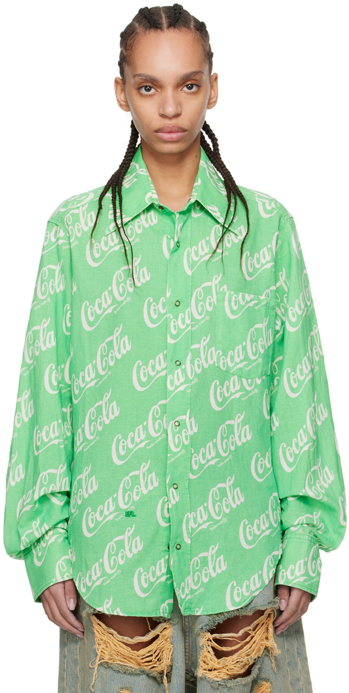 Shop Erl Green Printed Shirt In Green Coca Cola 1