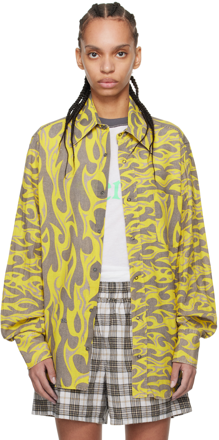 Shop Erl Yellow Flame Shirt In Yellow Flames 1