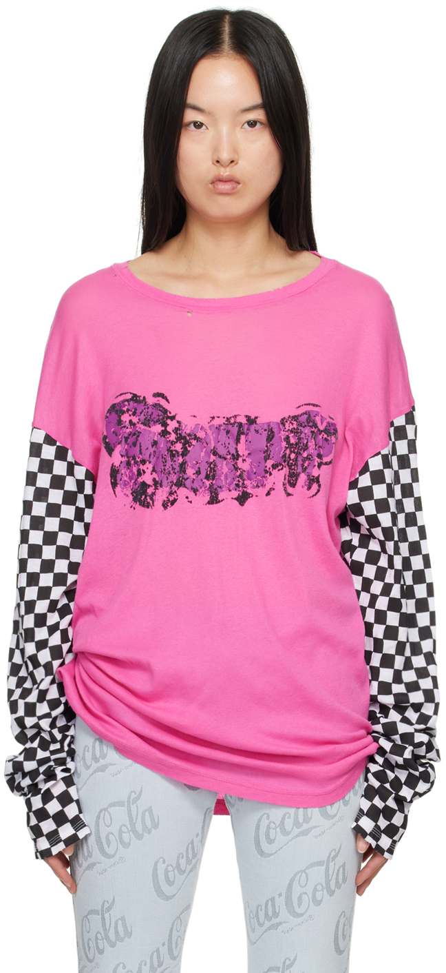 Shop Erl Pink Printed Long Sleeve T-shirt In Fuchsia 1