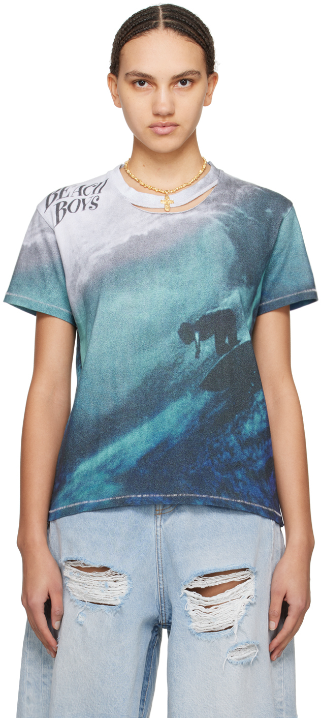ERL Tシャツ 青 Blue ERL Unisex Stained Knit T-Shirt | SVD