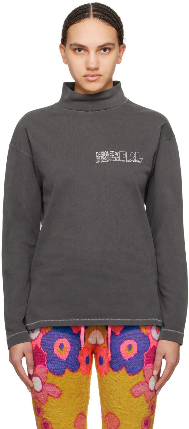 Gray Printed Long Sleeve T-Shirt