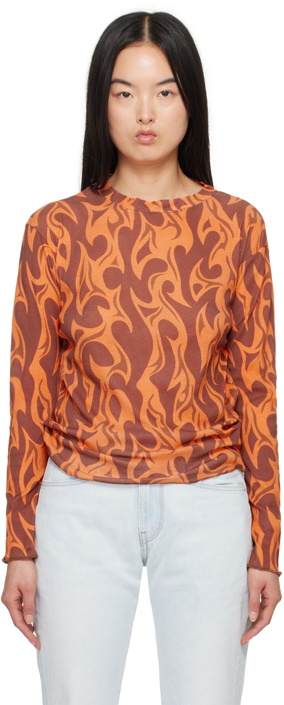 Shop Erl Orange Flame Long Sleeve T-shirt In Orange 1