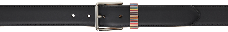 Shop Paul Smith Black Signature Stripe Keeper Leather Belt In 79 Blacks