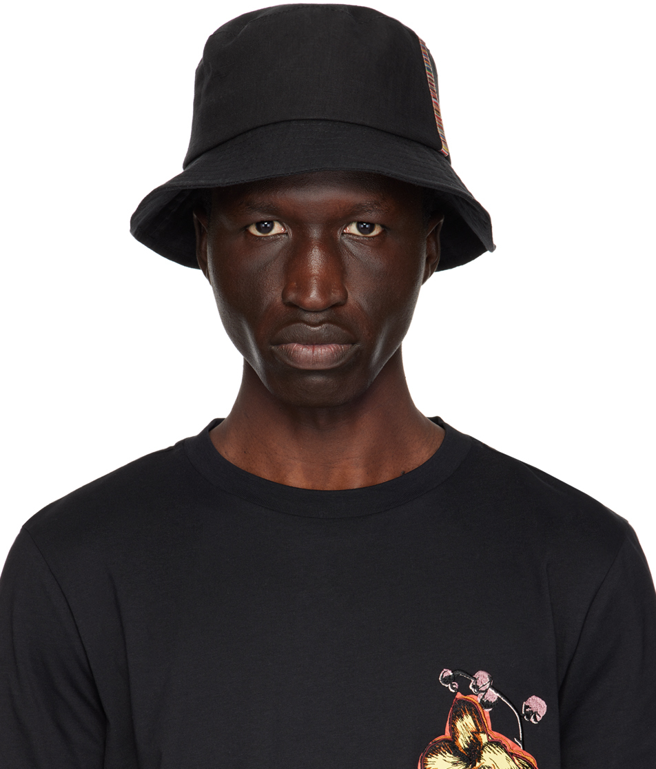 Shop Paul Smith Black Linen Signature Stripe Trim Bucket Hat In 79 Blacks