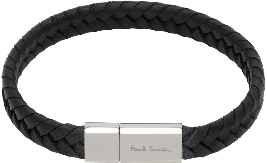 Shop Paul Smith Black Braided Leather Bracelet In 79 Blacks