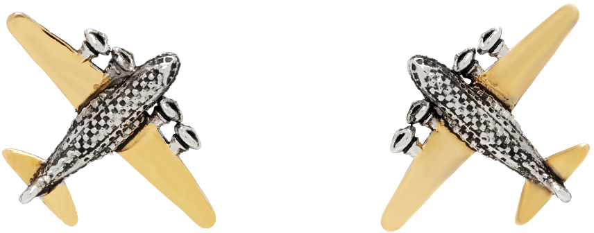 Shop Paul Smith Silver & Gold Plane Cuff Links In 82 Metallics