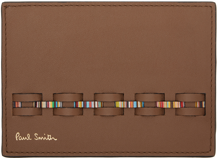 Shop Paul Smith Brown Woven Front Card Holder In 62 Browns
