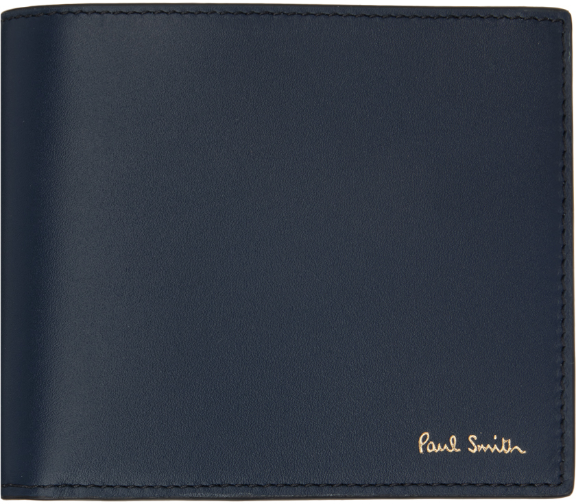 Blue Leather Billfold Signature Stripe Interior Wallet
