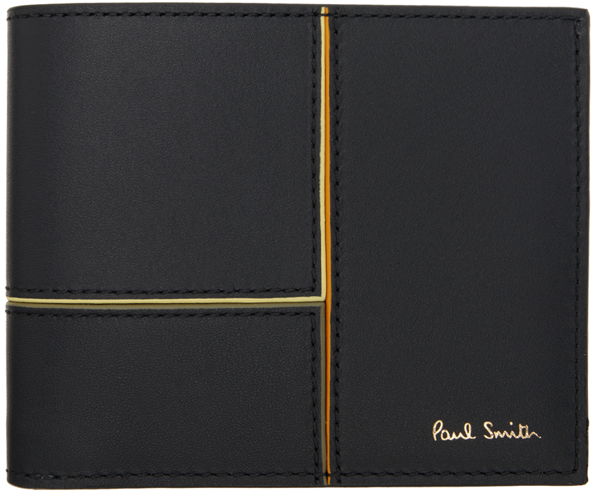 Black Paneled Leather Billfold Wallet