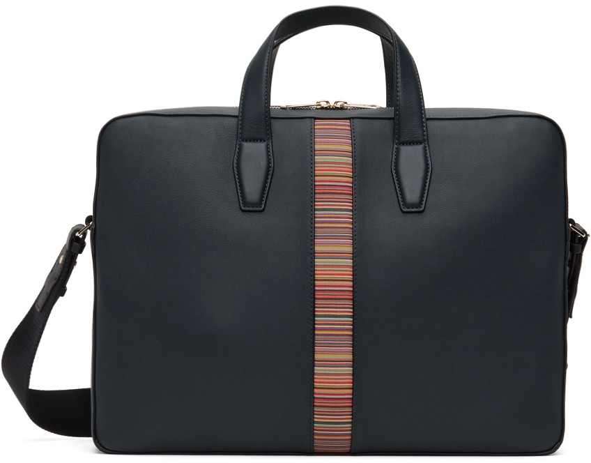 Paul Smith Signature Stripe Leather Briefcase In 43 Blues