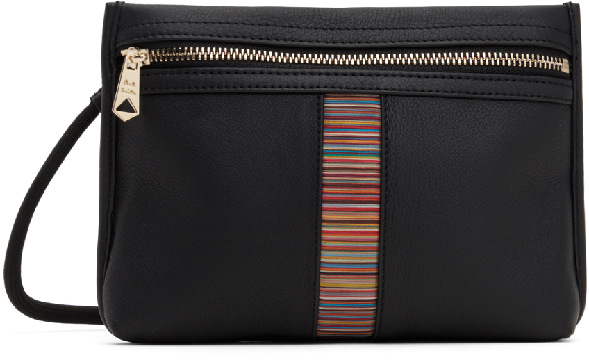 Black Leather Signature Stripe Musette Bag