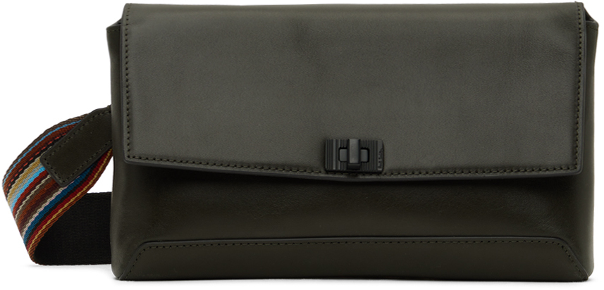 Paul Smith Green Leather Signature Stripe Crossbody Bag In Black