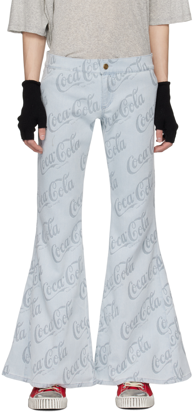 Shop Erl Blue Jacquard Jeans In Grey Coca Cola