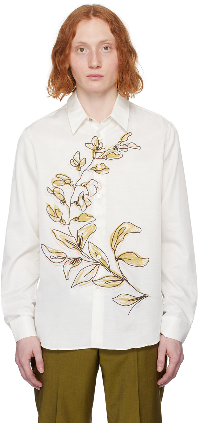 Shop Paul Smith Off-white Embroidered Shirt In 4