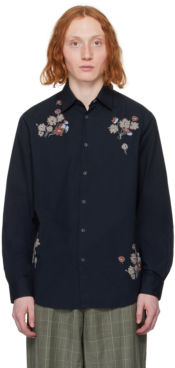 Paul Smith Cotton Floral-embroidery Shirt In 49a Blues