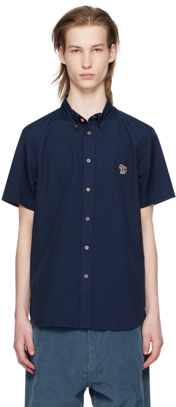 Chemise rayée bleu clair à col italien - Marcus