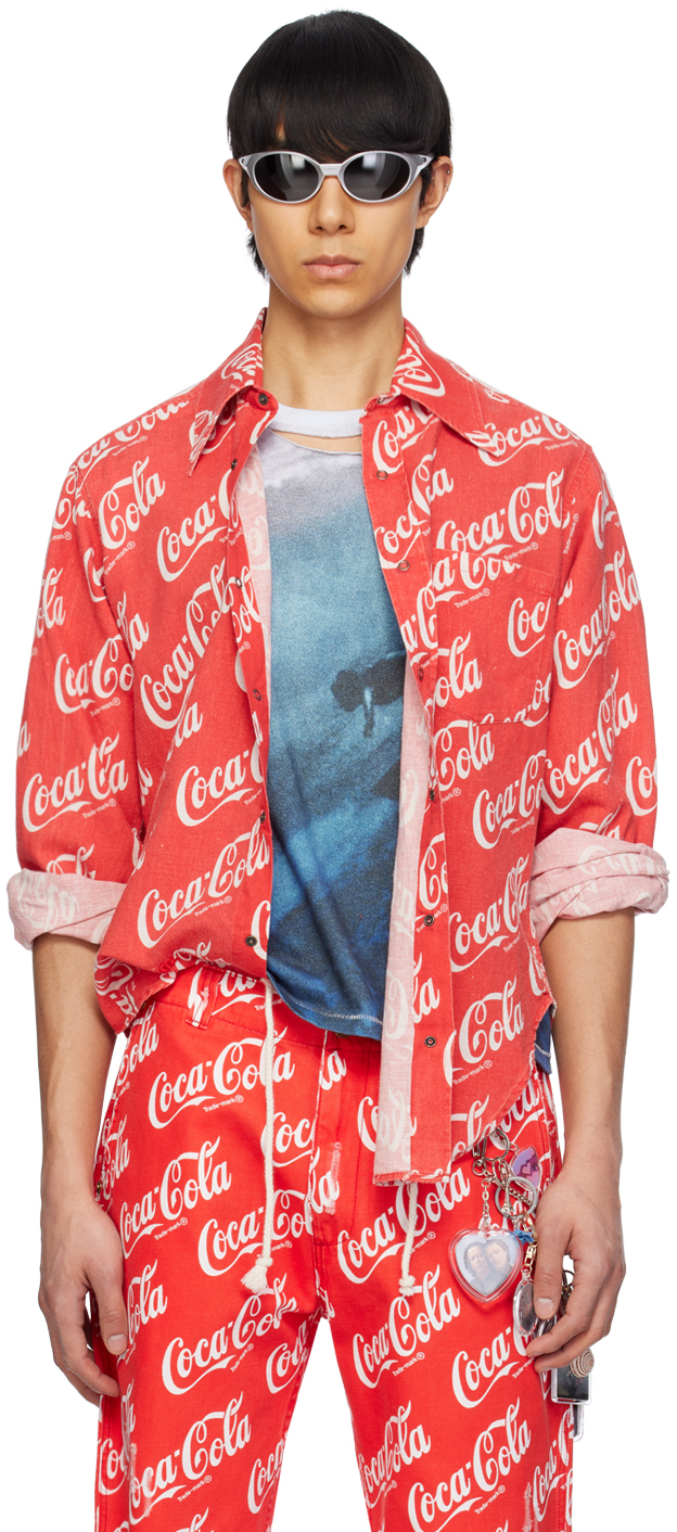 Shop Erl Red Printed Shirt In Red Coca Cola