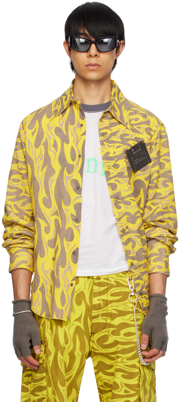 Shop Erl Yellow Printed Shirt In Yellow Flames