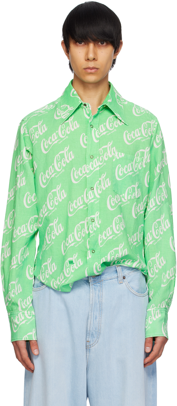 Shop Erl Green Printed Shirt In Green Coca Cola